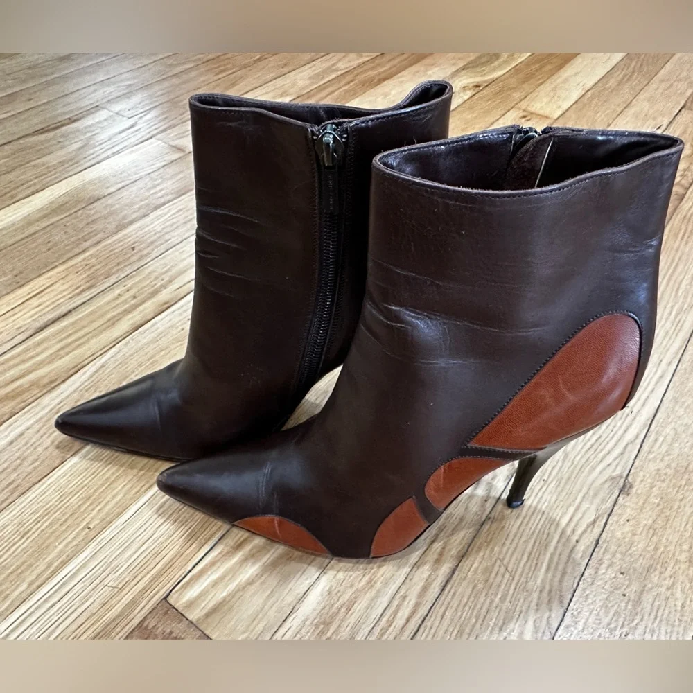 Bottega Veneta moodec Flame ankle booties brown orange heeled boot SZ 38/8 - Picture 2 of 9
